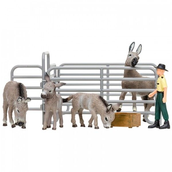 Masai Mara Игрушки фигурки На ферме (фермер, семья осликов, ограждение-загон, инвентарь)