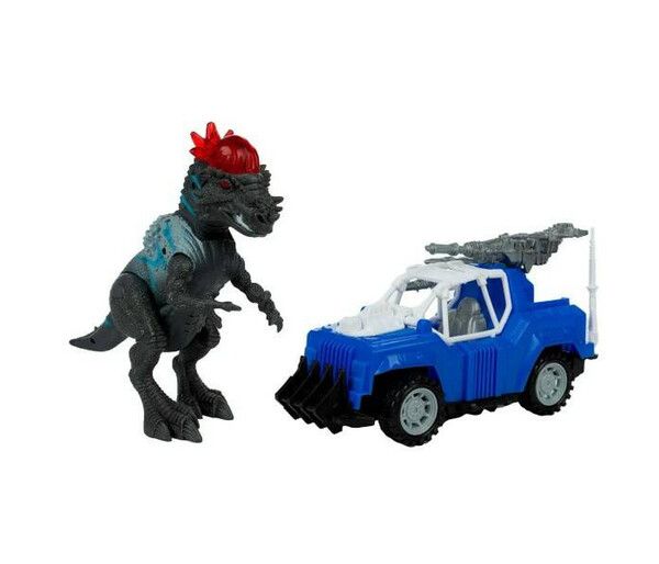 Интерактивная игрушка KiddiePlay Фигурка динозавра Пахицелафозавр с синим джипом