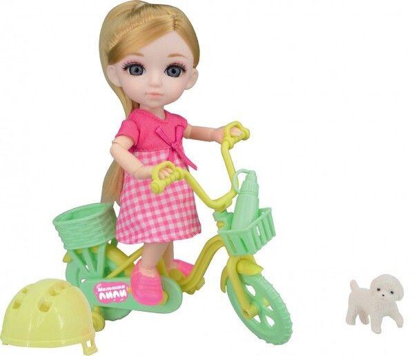 Funky Toys Игровой набор на велосипеде с собачкой и Кукла Малышка Лили 16 см