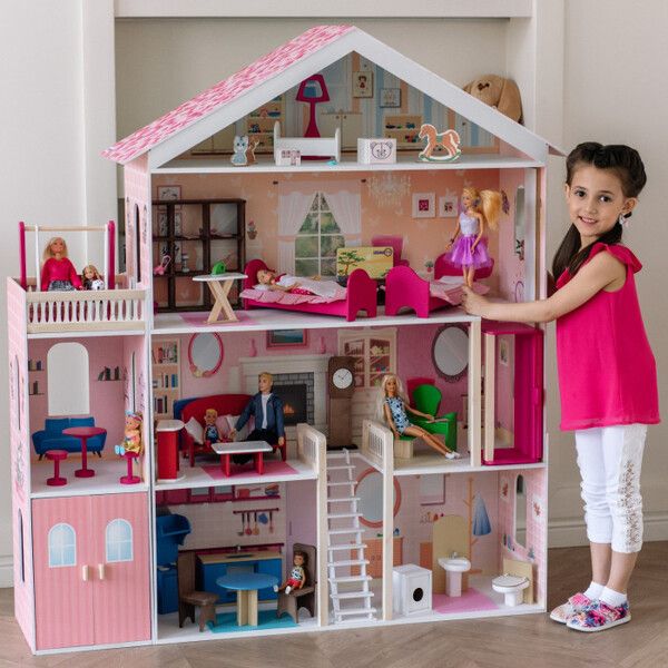 Paremo Деревянный кукольный домик Мечта с гаражом, качелями и мебелью (31 предмет)