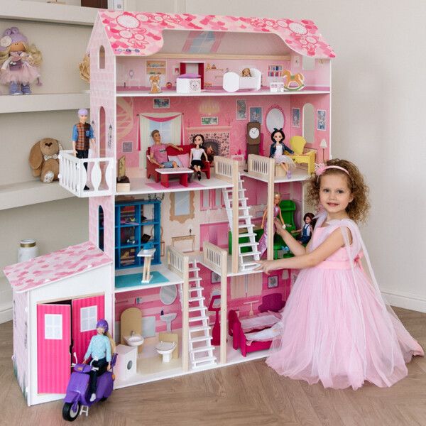 Paremo Деревянный кукольный домик Нежность с гаражом и мебелью (28 предметов)