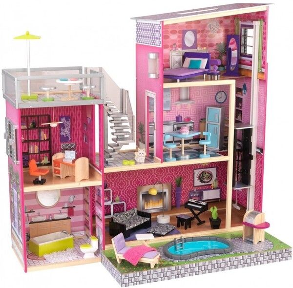 KidKraft Дом мечты Барби Глянец с мебелью 35 предметов и бассейном