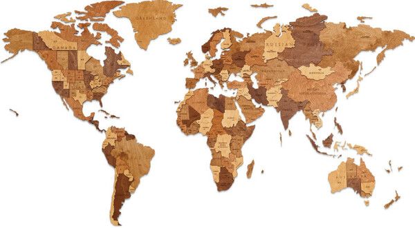Eco Wood Art Деревянная Карта Мира настенная объемная 3 уровня, размер L 192x105 см