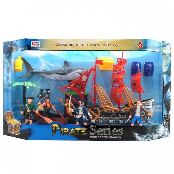 HK Industries Игровой набор Пираты, пиратский парусник и акула со светом, звуком с и функцией Try Me
