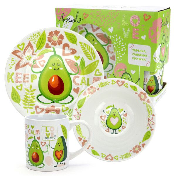 ND Play Набор посуды в подарочной упаковке Авокадо Keep Calm 3 предмета фарфор