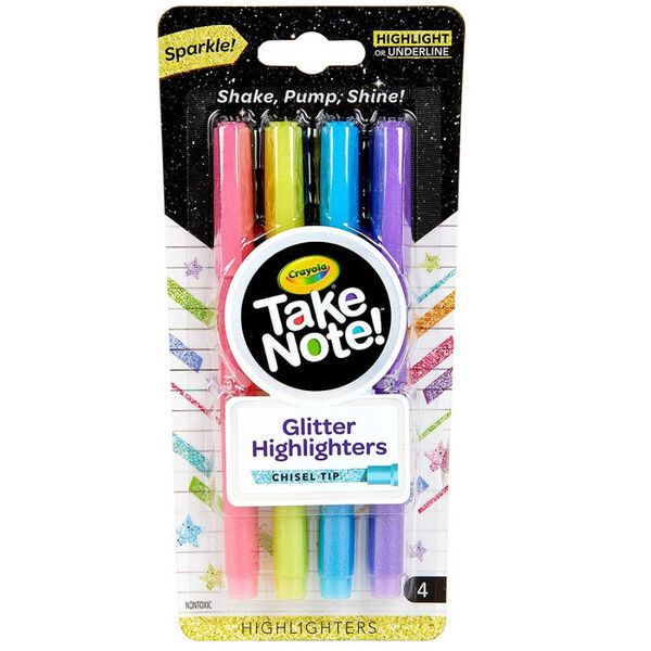 Фломастеры Crayola 4 ярких с блестками Take Note