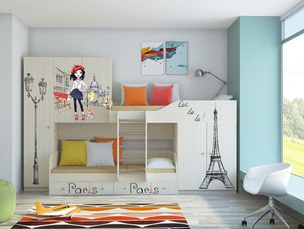 Подростковая кровать РВ-Мебель двухъярусная Лео Париж (дуб молочный)