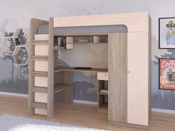 Подростковая кровать РВ-Мебель чердак Астра 10 (сонома)