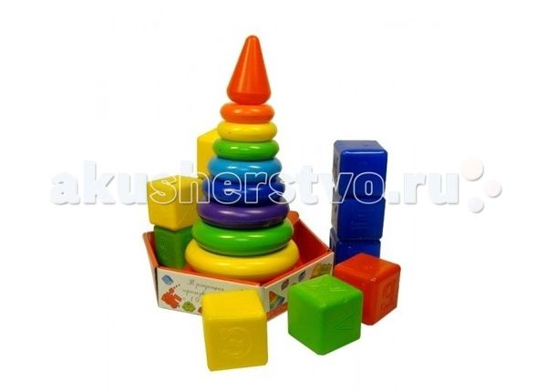 Развивающая игрушка Росигрушка Набор Радуга Макси пирамида+кубики (23 детали)