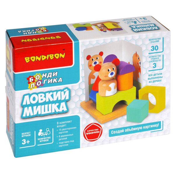 Деревянная игрушка Bondibon Развивающая настольная игра БондиЛогика Ловкий мишка