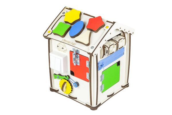 Деревянная игрушка Iwoodplay Бизиборд Дом со светом Мультицвет 30x24x24 см