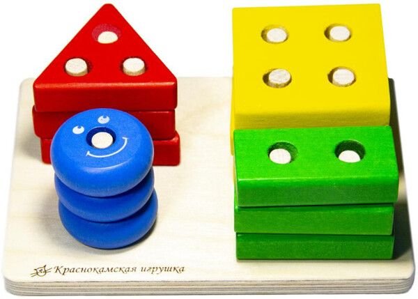 Деревянная игрушка Краснокамская игрушка Пирамидка Геометрик Цвета и формы