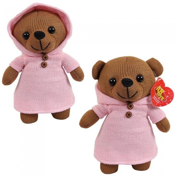 Мягкая игрушка ABtoys Knitted Мишка вязаный в розовом платьице 22 см