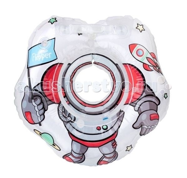 Круг для купания ROXY-KIDS Flipper на шею для купания и плавания малышей Космонавт 3D-дизайн