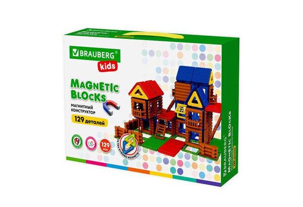 Конструктор Brauberg магнитный Magnetic Build Blocks-129 Построй дом (129 деталей)