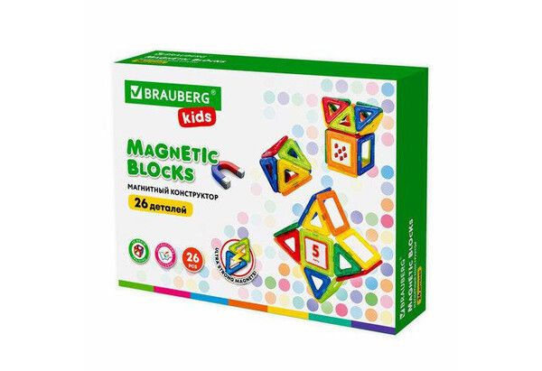 Конструктор Brauberg магнитный Magnetic Blocks-26 (26 деталей)