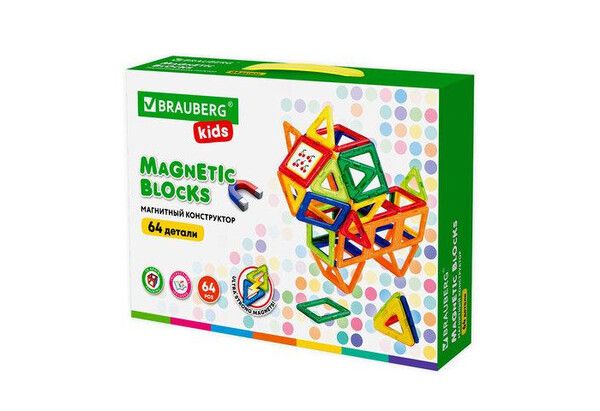 Конструктор Brauberg магнитный Big Magnetic Blocks-64 (64 детали)