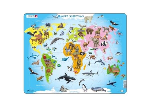 Larsen Пазлы Карта мира с животными