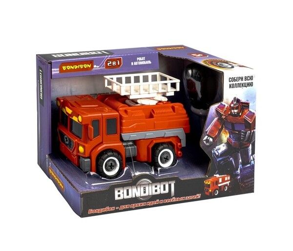Bondibon Трансформер-конструктор с отвёрткой Bondibot 2 в 1 Робот-пожарная машина автовышка