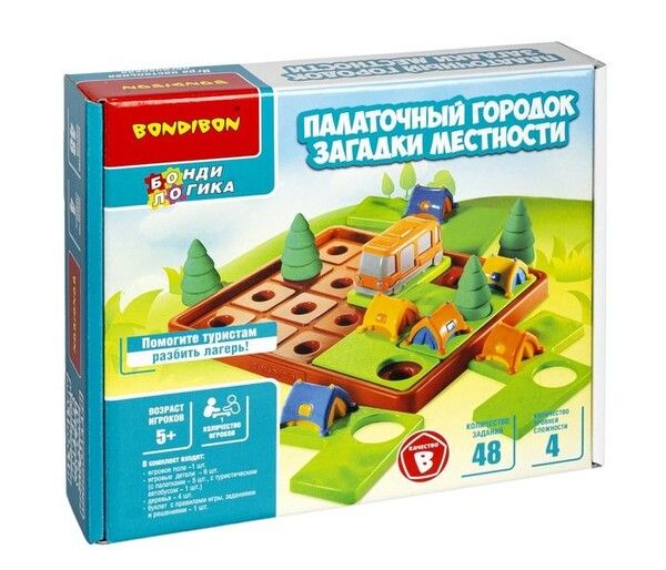 Bondibon Настольная логическая игра-головоломка БондиЛогика Палаточный городок Загадки местности