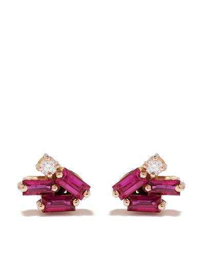 Suzanne Kalan маленькие серьги-гвоздики из розового золота с бриллиантами и сапфирами