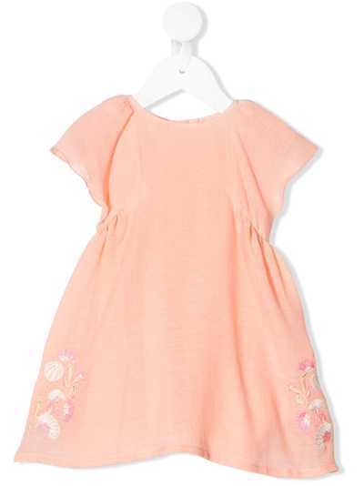 Chloé Kids расклешенное платье с цветочной вышивкой