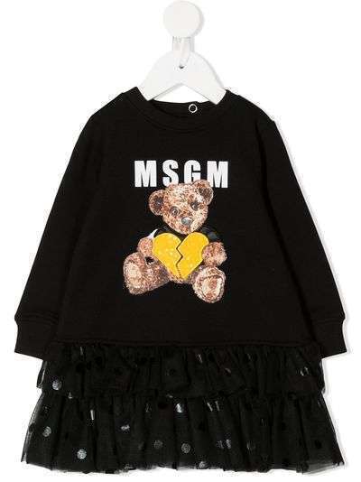 Msgm Kids платье с длинными рукавами и принтом Teddy Bear