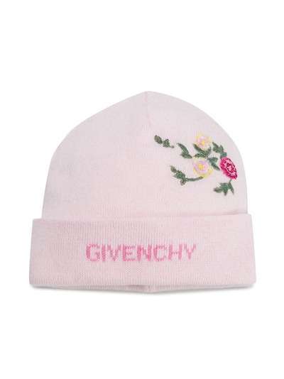 Givenchy Kids трикотажная шапка с цветочной вышивкой