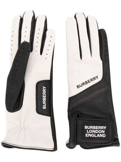 Burberry двухцветные перчатки с нашивкой-логотипом