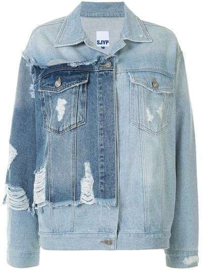 SJYP джинсовая куртка с эффектом потертости и вставками
