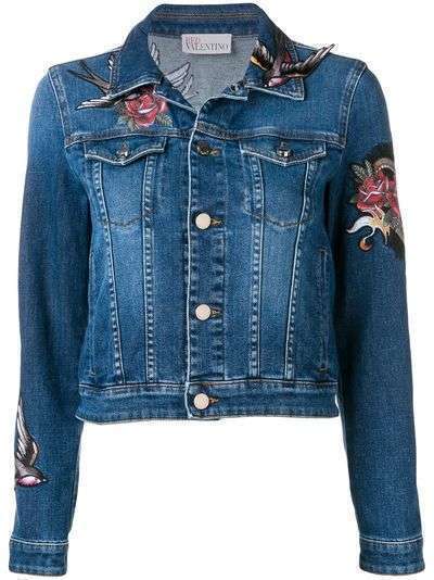 RedValentino джинсовая куртка с цветочной аппликацией