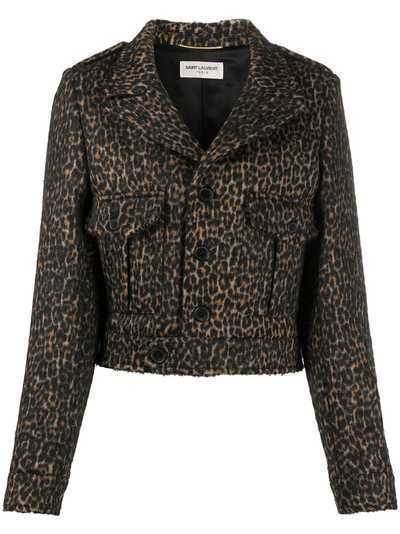Saint Laurent укороченная куртка с леопардовым принтом
