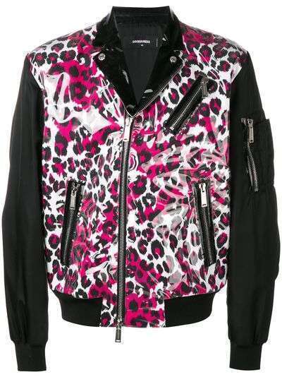 Dsquared2 байкерская куртка с леопардовым принтом