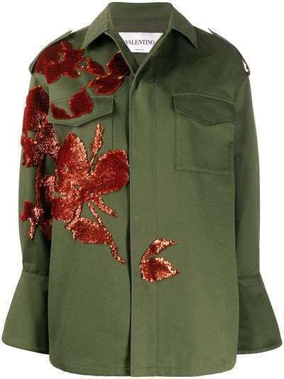 Valentino куртка в стиле милитари с цветочной вышивкой