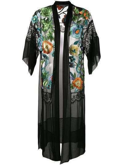 Alberta Ferretti полупрозрачное кимоно с вышитыми цветами
