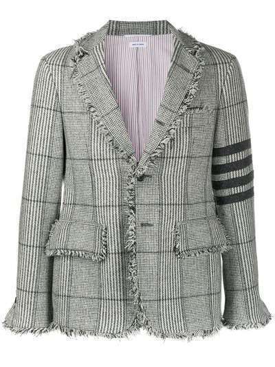 Thom Browne клетчатый пиджак с бахромой