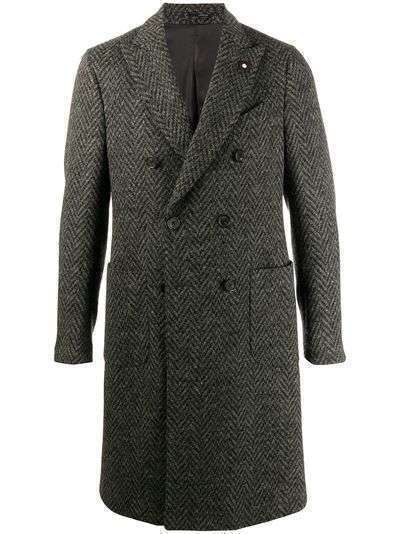 Lardini двубортное пальто с узором в елочку