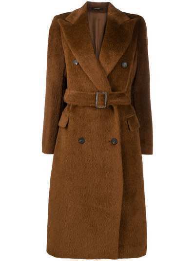 Tagliatore двубортное пальто с меховой оторочкой и поясом