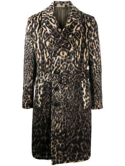 Etro двубортное пальто с леопардовым принтом