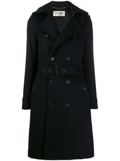 Saint Laurent двубортное пальто с поясом
