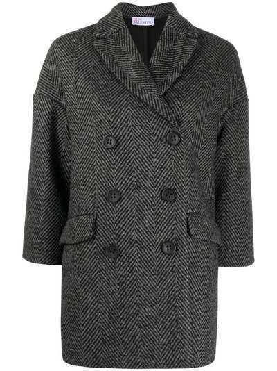 RedValentino двубортное пальто с узором в елочку