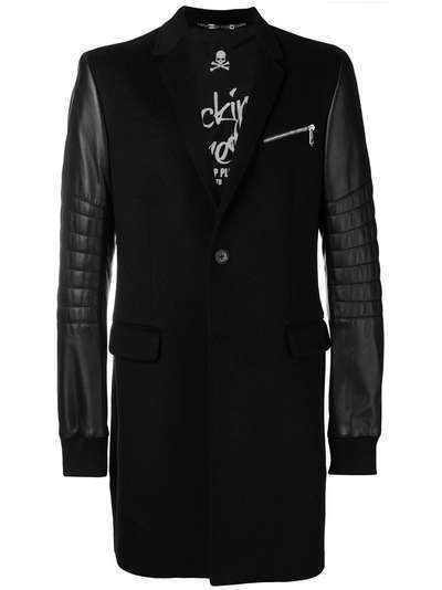 Philipp Plein пальто с кожаными рукавами
