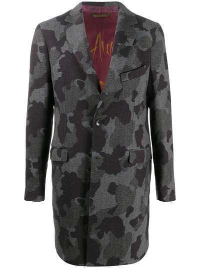 Etro однобортное пальто с камуфляжным принтом