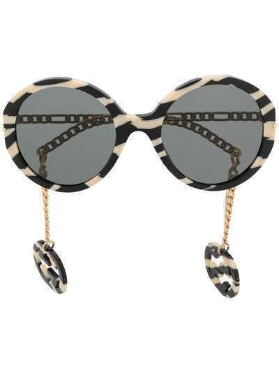 Gucci Eyewear солнцезащитные очки в круглой оправе с полосками