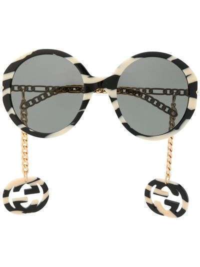 Gucci Eyewear солнцезащитные очки в круглой оправе с логотипом Interlocking G