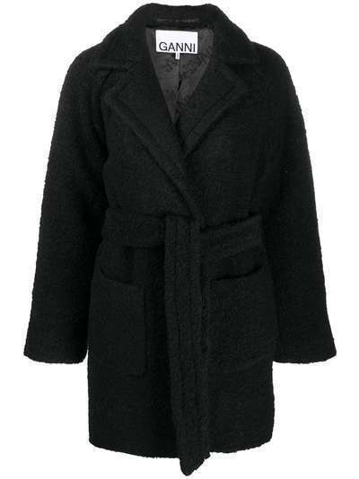 GANNI фактурное пальто с поясом