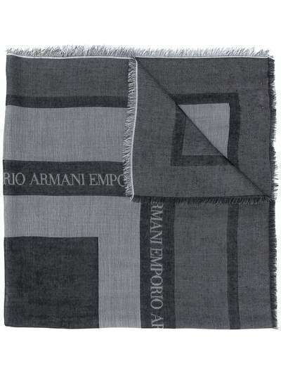 Emporio Armani платок с бахромой и логотипом