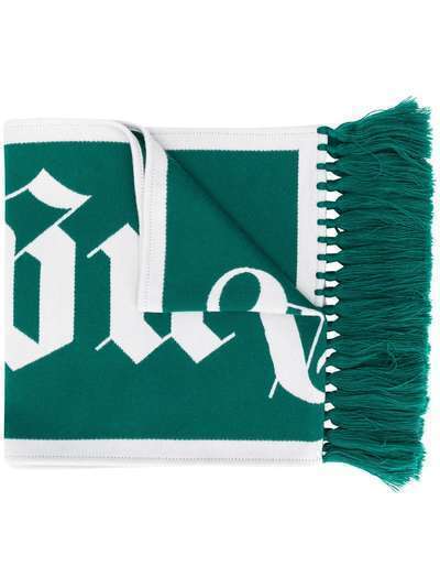 Palm Angels LOGO KNITTED SCARF GREEN WHITE