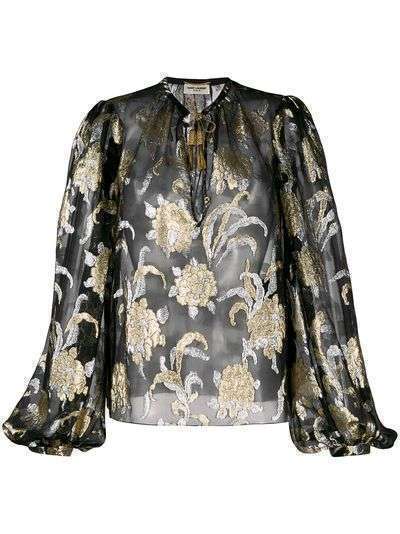Saint Laurent блузка с цветочной вышивкой