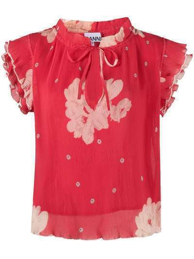 GANNI плиссированная блузка с цветочным принтом